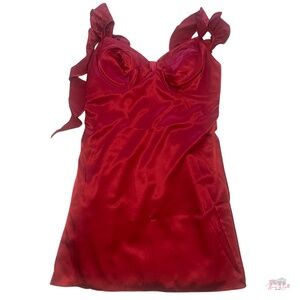Red Satin Ruffle Mini Dress Sweetheart Neck Cocktail Party S